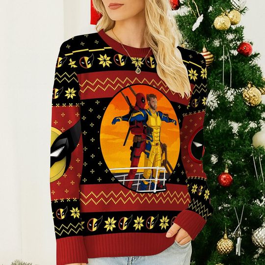Discover Deadpool And Wolverine Ugly Sweater Christmas, Deadpool 3 Sweater, Deadpool Wolverine Superhero Chirstmas Sweater, Deadpool Movie Sweater