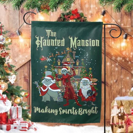 Discover Making Spirits Bright Haunted Mansion Garden Flag,Disneyland Christmas Flag,Hitchhiking Ghosts Flag,Mickey's Very Merry Xmas Party OHWB09