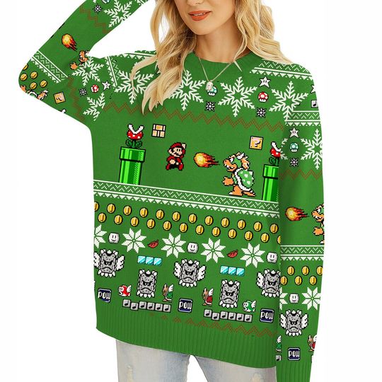 Super Mario Bros Ugly Christmas Sweater, Mario Bowser Ugly Christmas Sweater