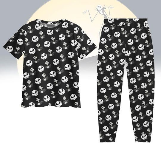 Jack Skellington Tshirt Pants Set, Halloween Nightmare Tshirt, Halloween Sleepweart, Jack Skellington Pajamas, Halloween Gift
