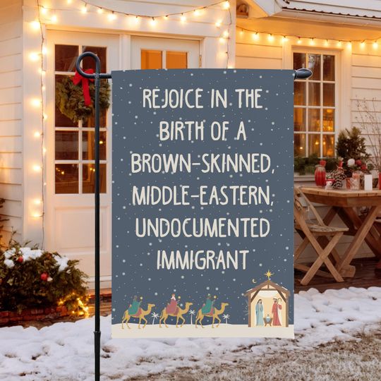Rejoice Christmas Garden Flag | Nativity Scene Yard Flag | Holiday Outdoor Flag for Porch & Lawn Decor