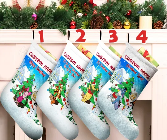 Discover Personalized Winnie the Pooh Christmas Stocking, Pooh Friends Chimney Stocking