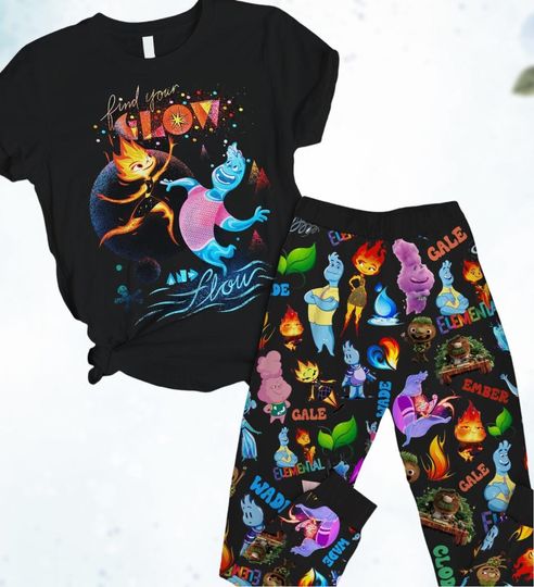 Discover Disney Elemental Tshirt Pants Set, Ember And Wade Holiday Pajamas, Disney Movie Characters Pj Set, Pajamas Pants, Halloween Pjs Pants