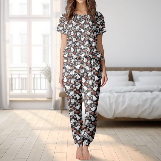 Discover Halloween Ghost Pumpkin Tshirt Pants Set, Spooky Season Tshirt, Halloween Pajamas, Ghost Pumpkin Sleepwear, Trick or Treat Gift