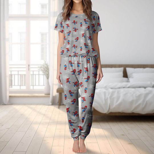 Spiderman T Shirt Pants Set, Superhero T Shirt, Marvel Sleepwear, Spiderman Pajamas, Halloween Party Gift, Spider - man Gift