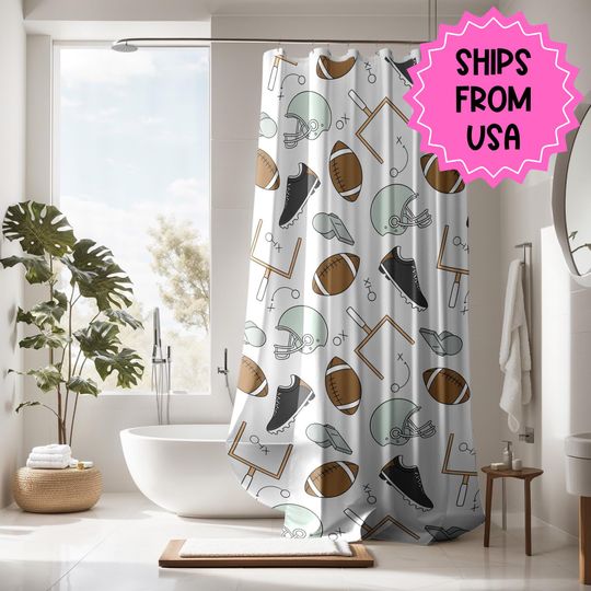 Discover Football Shower Curtain for Boys, boys bathroom decor, football lover gift home accessories, personalized custom shower curtain