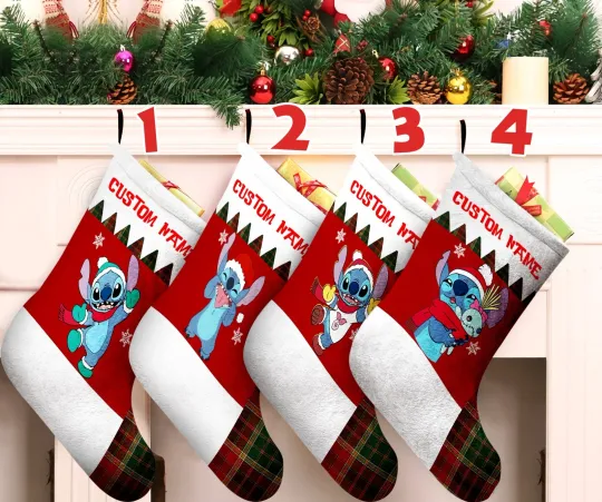 Personalized Stitch Christmas Stocking, Lilo & Stitch Stocking Chimney Decor