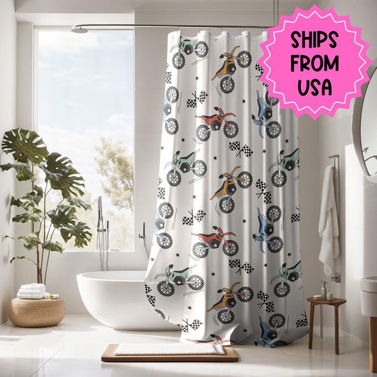 Discover Shower Curtain Personalized boys, dirt bike kids shower curtain retro, custom shower curtain, kids bathroom decor boys