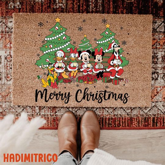 Discover Merry Christmas Disney Doormat, Mickey And Friends Holiday Welcome Mat, Festive Home Decor, Xmas Lights Front Porch Rug, Housewarming Gift