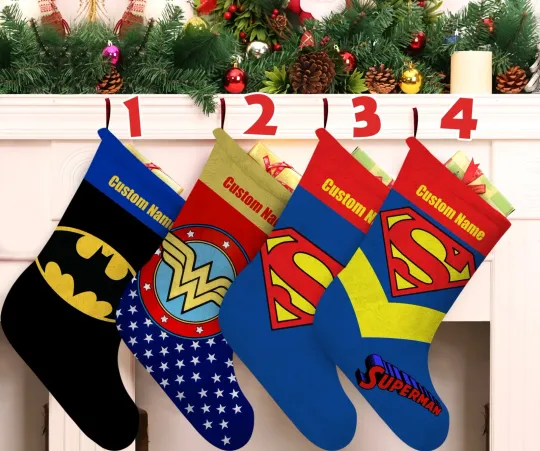 Personalized Superman Batman Wonder Woman Superheroes Christmas Stocking Gift