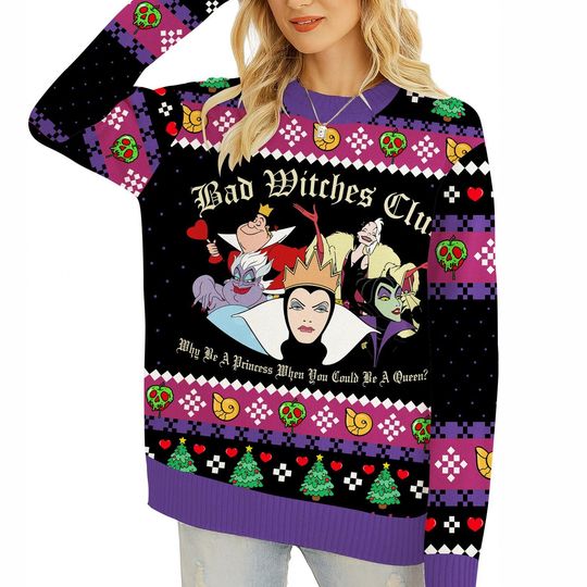 Villains Squad Ugly Christmas Sweater, Disneyland Bad Witches Club Sweater