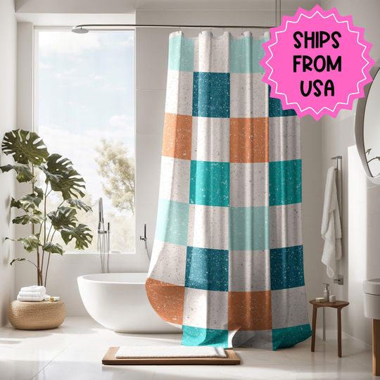 Discover Checkered Shower Curtain Personalized boys, kids shower curtain retro, shower curtain boho, custom shower curtain, vintage shower curtain