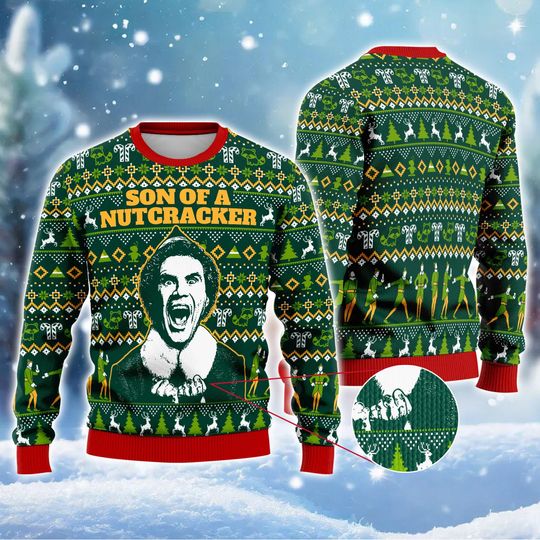 Son of a Nutcracker Buddy the Elf Ugly Sweater, Buddy the Elf Movie Ugly Christmas Sweater