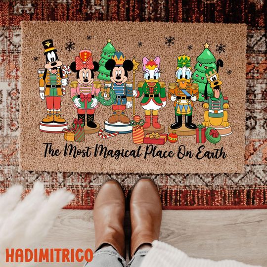 Discover Welcome Disney Christmas Doormat, Mickey And Friends Front Door Mat, Festive Outdoor Entryway Rug, Family Disneyland Porch Welcome Mat