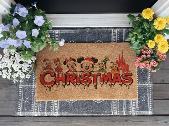 Discover Disney Mickey and Friends Christmas Doormat, Holiday Welcome Mat, Funny Disney Door Mat, Mickey Mouse Christmas Decor Gift