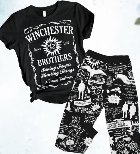 Halloween Supernatural Tshirt Pajamas Set, Winchester Brothers Pjs, Sam And Dean Pajamas, Vintage Supernatural Shirt, Tv Series Gift