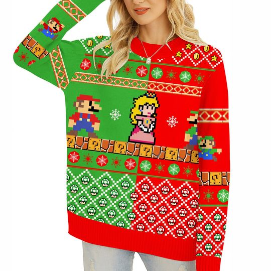 Super Mario Ugly Christmas Sweater | Mario Princess Peach Video Game Sweatshirt