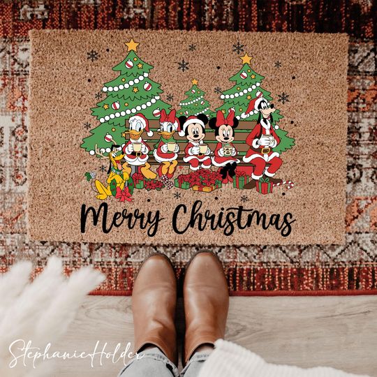 Discover Mouse and Friends Holiday Welcome Mat, Christmas Doormat, Funny Cartoon Characters Christmas Rug, Cute Winter Entryway Decor Gift, Xmas Gift