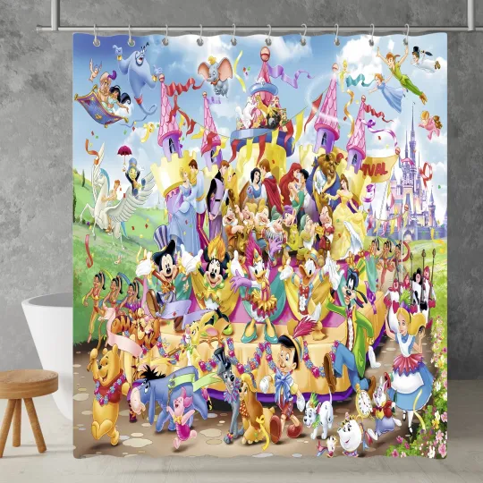 Discover Disney Cartoon All Star Waterproof Polyester Shower Curtain with Hooks