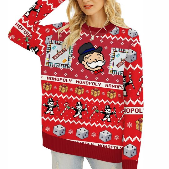Monopoly Board Game Christmas Ugly Sweater, Board Game Christmas Sweater