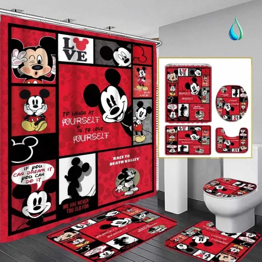 Discover Disney Cartoon Shower Curtain Set, Disney Cartoon Toilet Seat Cover Set