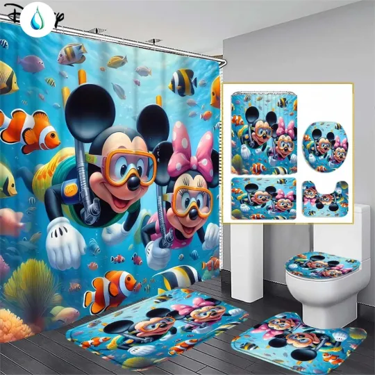 Discover Disney Cartoon Shower Curtain Set, Disney Cartoon Toilet Seat Cover Set