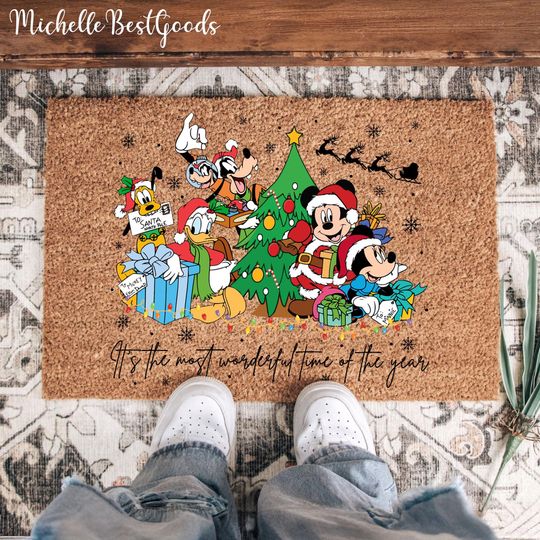 Discover It's The Most Wonderful Time of The Year Christmas Doormat, Cartoon Mouse and Friends Christmas Party 2025 Coir, Holiday Housekeeping Gifts