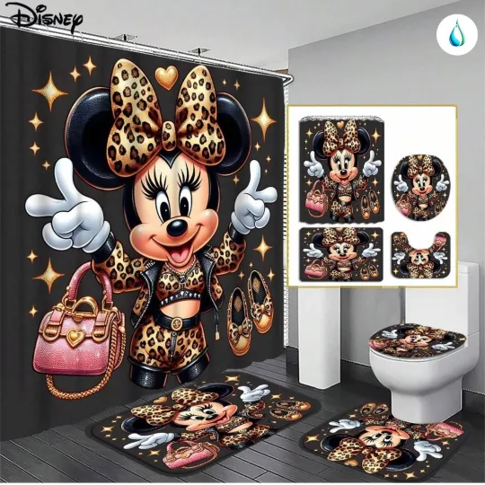 Discover Disney Cartoon Shower Curtain Set, Disney Cartoon Toilet Seat Cover Set