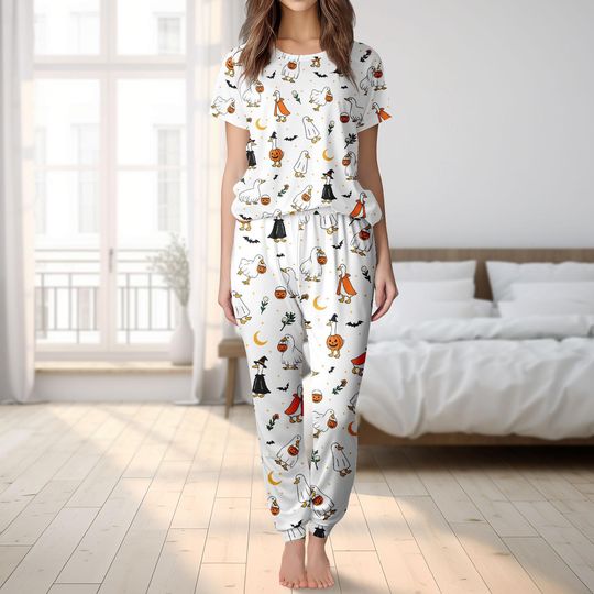 Discover Halloween Goose Tshirt Pants Set, Funny Goose Tshirt, Halloween Pajamas, Goose Costume Sleepwear, Spooky Gift, Spooly Season Pjs