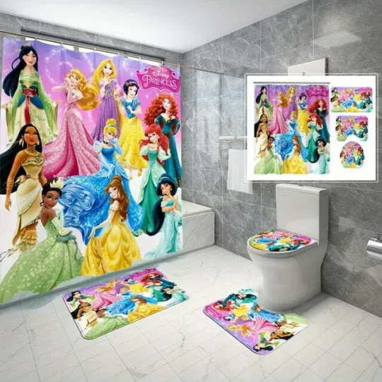 Discover Disney Cartoon Shower Curtain Set, Disney Cartoon Toilet Seat Cover Set