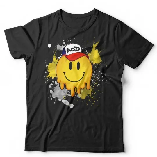 Smiley Face T-Shirt Unisex 90s Acid House Music Festival Rave Techno