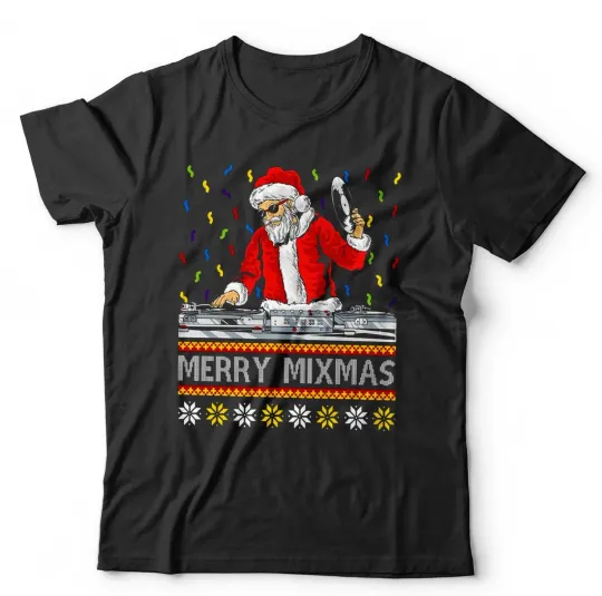 Discover Merry Mixmas Unisex & Kids Christmas Santa Claus DJ Music T-Shirt