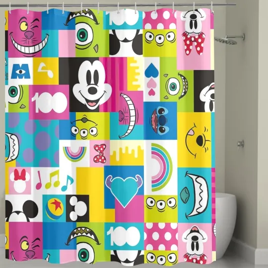 Discover Disney Big Smiles Doodles Print Shower Curtain Polyester Waterproof With Hooks
