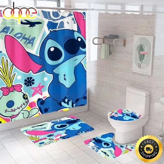 Discover Cartoon Shower Curtain Bathroom Rug Set Thick Bath Mat Non-Slip Toilets Set
