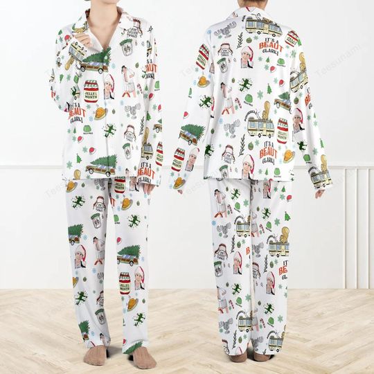 Discover Funny Christmas Vacation Pajama Set for Women, Silky Holiday Sleepwear, Festive Movie PJs, Cozy Xmas Gift Set