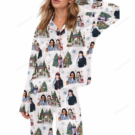 Discover Stars Hollow Christmas Satin Pajama Set, Silky Holiday PJs, Winter Sleepwear, Cozy Festive Gift for Her