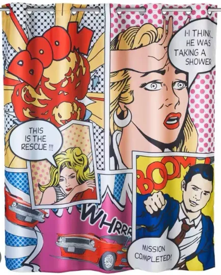 Discover Wenko Pop Art Shower Curtain 78” Cartoon Comic Book Themed Colorful Abstract Art