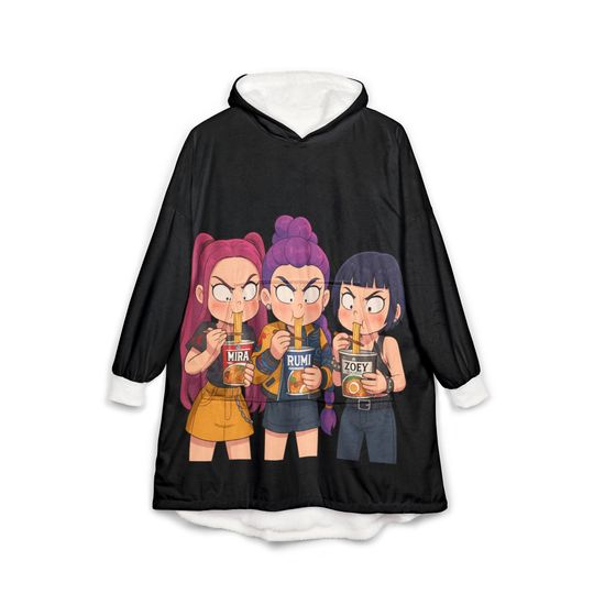 Discover Kpop Demon Hooded Blanket, Japanese Style Wearable Blanket, Cartoon Cosplay Fleece Throw, Otaku Gift for Anime Fans, Cozy Comfy Lounge Robe