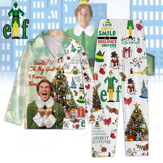 Funny Christmas Santa Oh My God I Know Him Satin Pajama Set, Holiday Sleepwear, Festive Movie PJs, Gift for Her