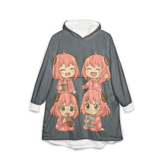 Discover Anya Hooded Blanket, Japanese Style Wearable Blanket, Cartoon Cosplay Fleece Throw, Otaku Gift for Anime Fans, Cozy Comfy Lounge Robe