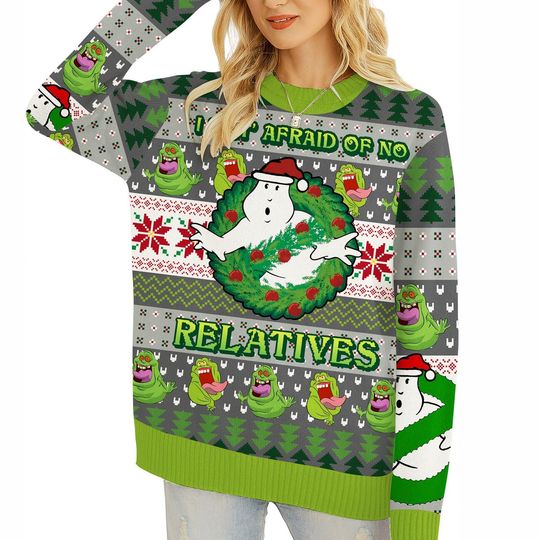 Ghostbusters Ugly Christmas Sweatshirt | I Aint' Afraid of No Relatives Ugly Sweater