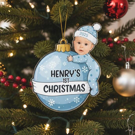 Discover PERSONALIZABLE Babys First Christmas Acrylic Ornament, CUSTOMIZABLE 2025 Holiday Keepsake, Newborn Photo Gift, Infant Christmas Tree Decor