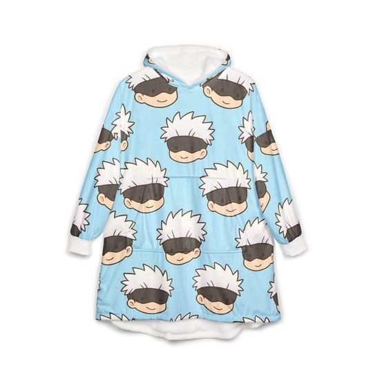 Gojo Hooded Blanket, Japanese Style Wearable Blanket, Cartoon Cosplay Fleece Throw, Otaku Gift for Anime Fans, Cozy Comfy Lounge Robe