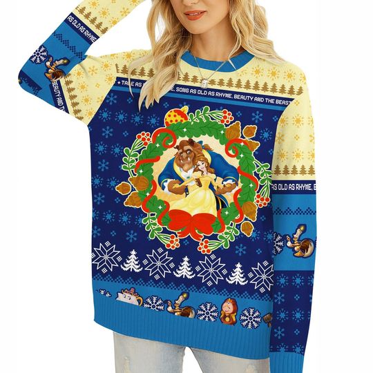 Discover Beauty and the Beast Ugly Christmas Sweater, Funny Christmas Sweater Christmas Sweater