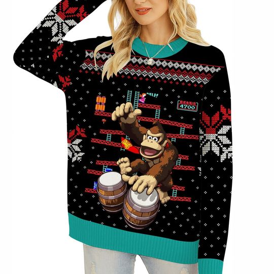 Donkey Kong Ugly Christmas Sweatshirt | Donkey Kong Super Mario Ugly Sweater