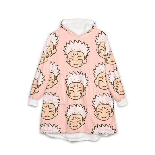 Sukuna Hooded Blanket, Japanese Style Wearable Blanket, Cartoon Cosplay Fleece Throw, Otaku Gift for Anime Fans, Cozy Comfy Lounge Robe