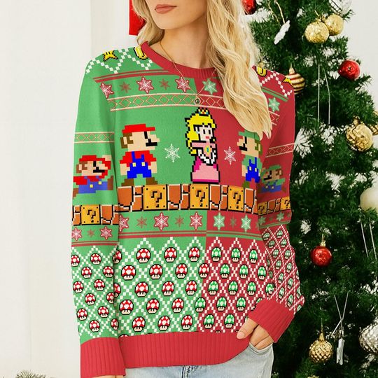 Super Mario Ugly Christmas Sweater | Mario Princess Peach Video Game Sweatshirt