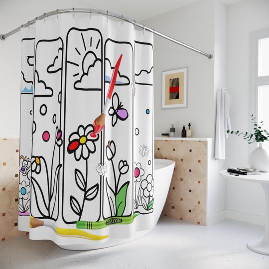 Discover Shower Curtains kids Painting - Crayon Shower Curtains - Playful Bathroom Decor - Kids Paint Theme Bathroom - Teacher Decor Rooms