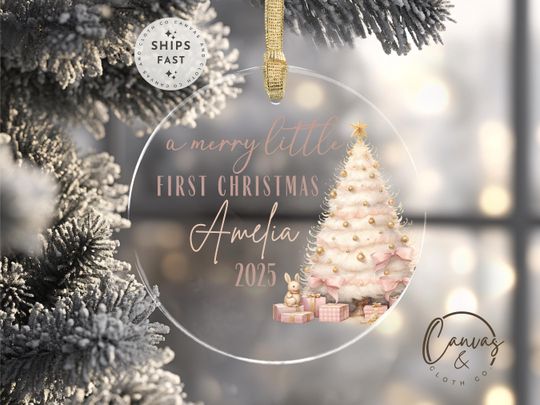 Discover Personalized Acrylic Baby's First Christmas Ornament 2025: Blush Pink Keepsake
