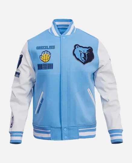 Discover Memphis Grizzlies Sky Blue Body White Leather Letterman Jacket Varsity Jacket